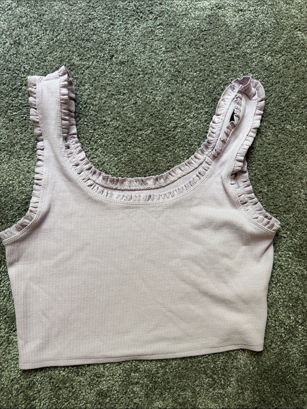 American Eagle womens Ribbed Ruffle Trim Crop Tank - Lavender Sz M